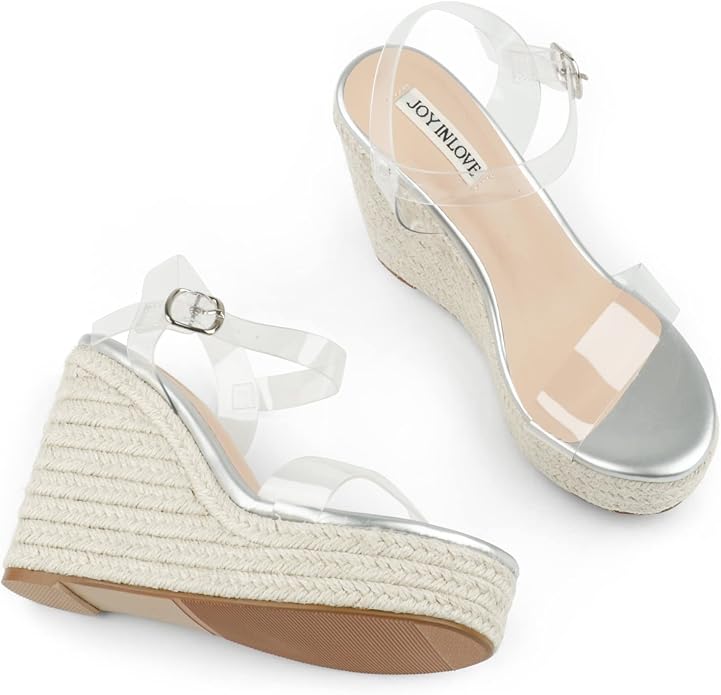 JOY IN LOVE Womens Espadrilles Wedge Sandals Platform Heels Ankle Strap Open - Image 4