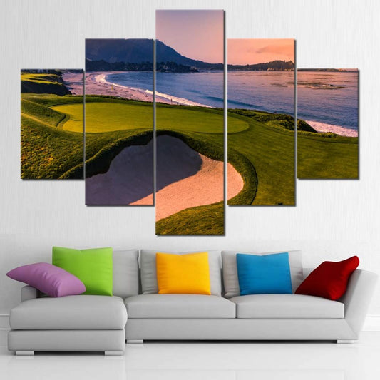 Golfing Landscape Pictures Wall Decor Multi Panel Prints on Canvas Green Grass Filed Paintings for House Gallery-Wrapped California Golf Course Artwork Framed Ready to Hang in Living Room(60''Wx40''H)