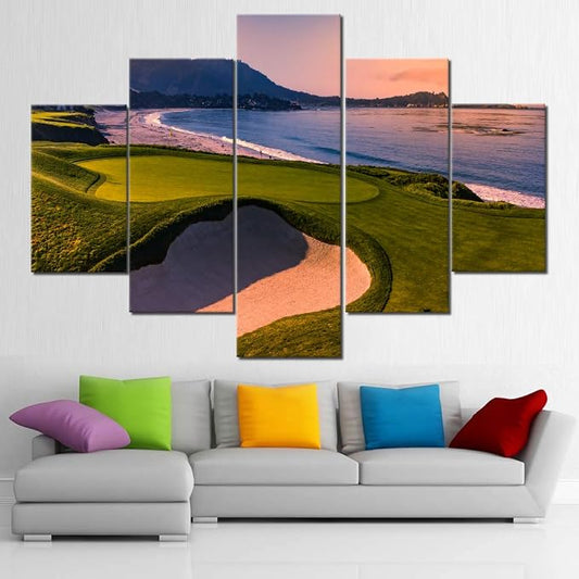 Golfing Landscape Pictures Wall Decor Multi Panel Prints on Canvas Green Grass by TUMOVO
