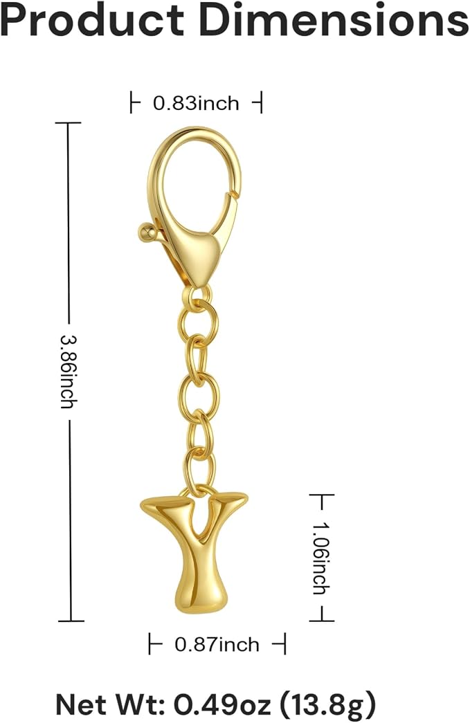 Bubble Gold Letter Bag Charms for Women, Cute Initial Keychain for Handbags - Image 5