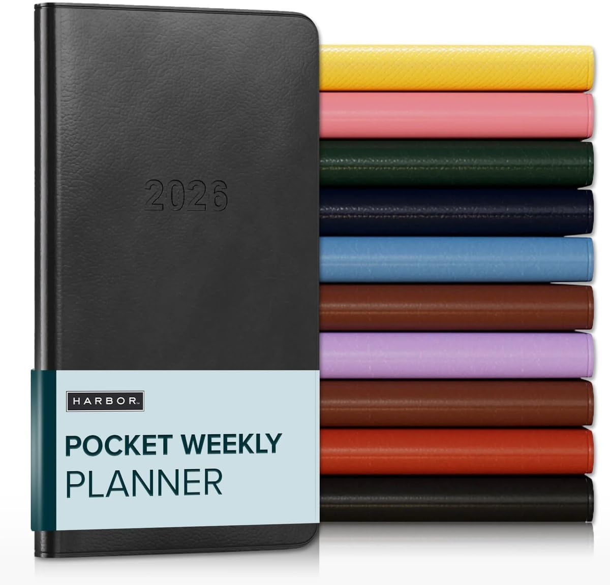 Harbor Pocket Weekly Monthly Planner 2025-2026 - Calendar Planner and Notebook, Durable Faux Leather, 192 Pages, Softcover & Book Bound - Cambridge Black - 6 x 3.25 "