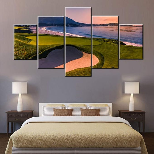 Native American Decor California Beach Golf Course Pictures 5 Panel Canvas Wall by TUMOVO