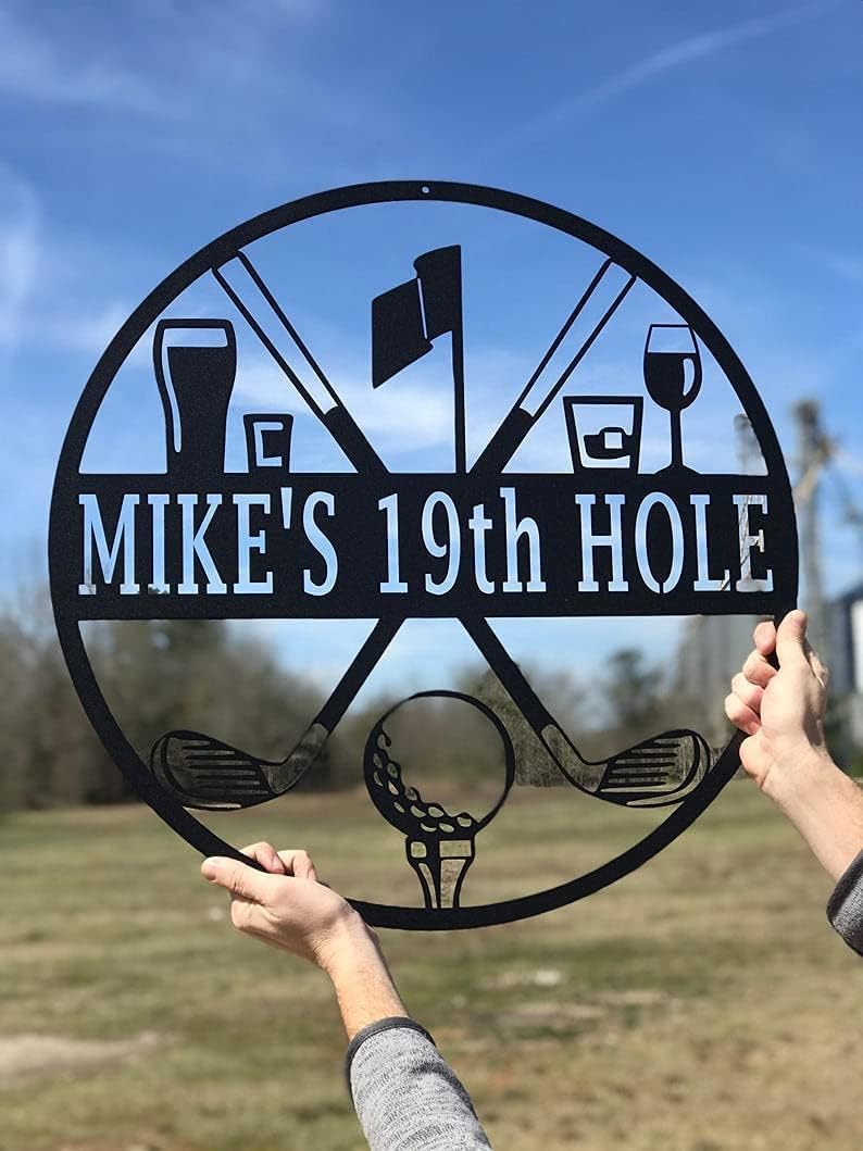 19th Hole Custom Golf Sign (15" W x 15" H, Black)