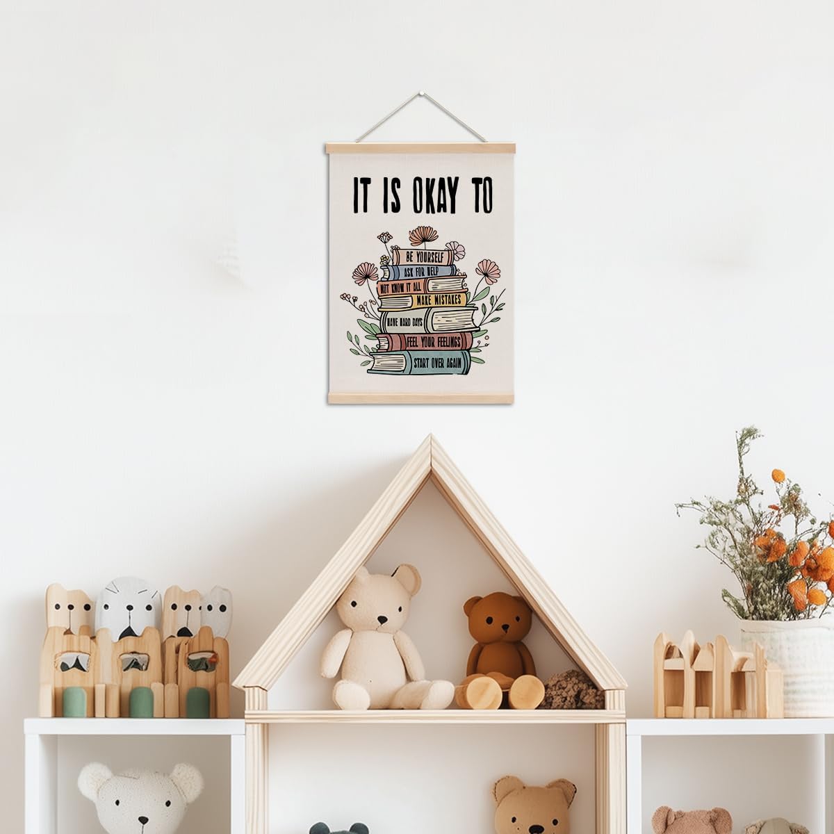 Inspirational Boho Poster Hanger, Positive Affirmations Wall Decor, Educational Posters Wall Art Wall Hanging Banner Classroom Counseling Therapy Office Nursery Apartment Bedroom Decor