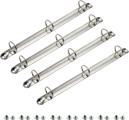 4 Pack Letter Size Ring Binder Mechanism, Metal 3 Ring Binders Ring Replacement Kit, Loose Leaf Binding Spines Combs for Organizers DIY Planners(Silver)