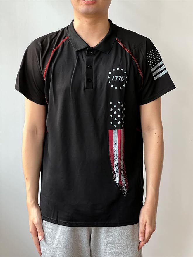 HARGLESMAN Men's 1776 Independence Day American Flag Short Sleeve Polo Golft - Image 2