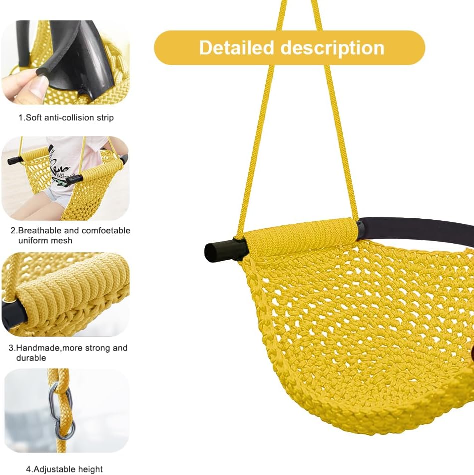 Hand-Knitting Toddler Swing, Swing Seat for Kids with Adjustable Ropes, Little tikes Swings Set, for Outdoor Indoor, Playground, Backyard (Yellow)