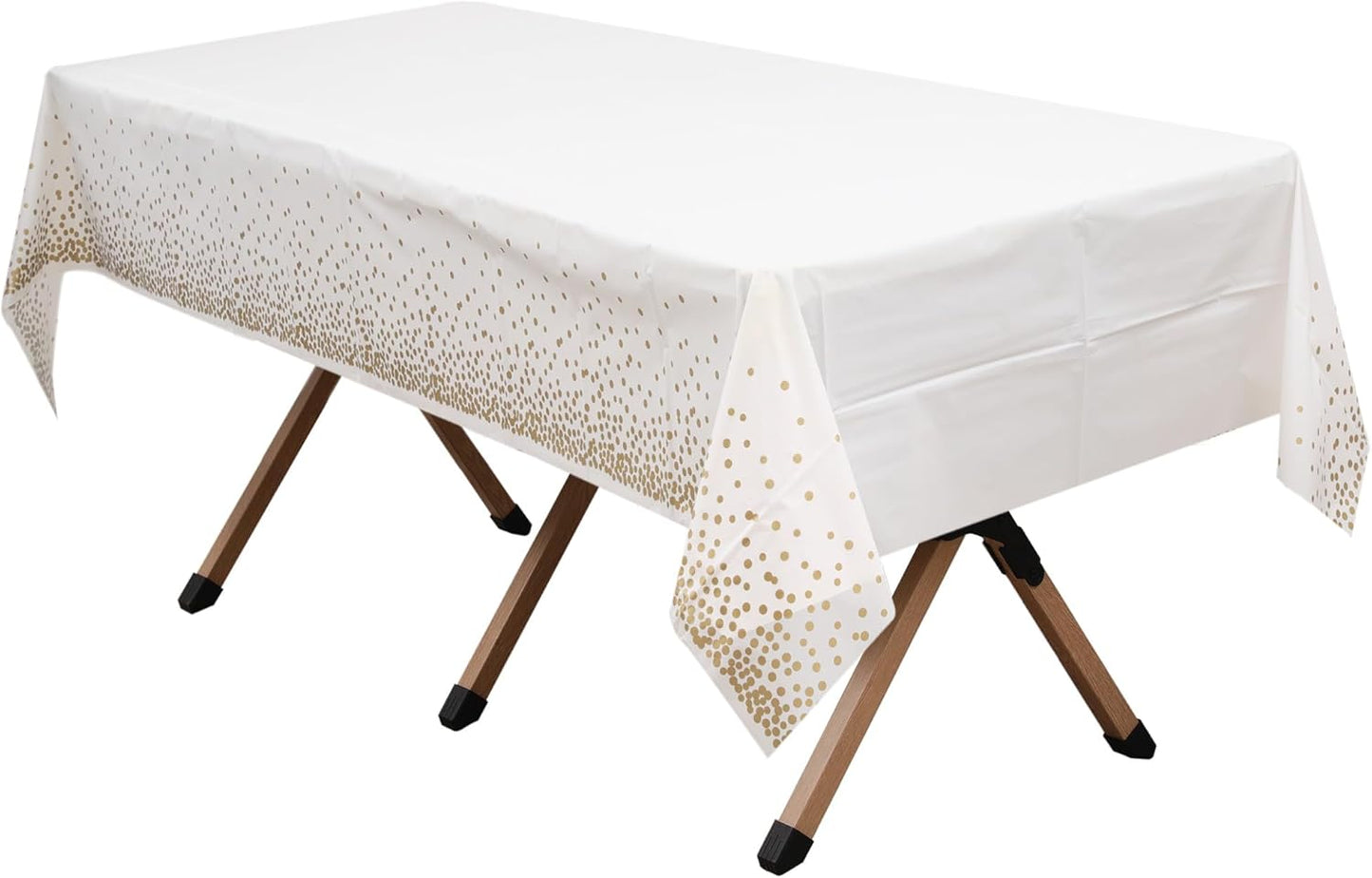 2 Pack Gold Polka Dots White Premium Plastic Tablecloth Rectangle 54 x 108 Inches Reusable Gold Spot Decorative White Table Cover for Dining, Wedding, Party, Indoor and Outdoor use