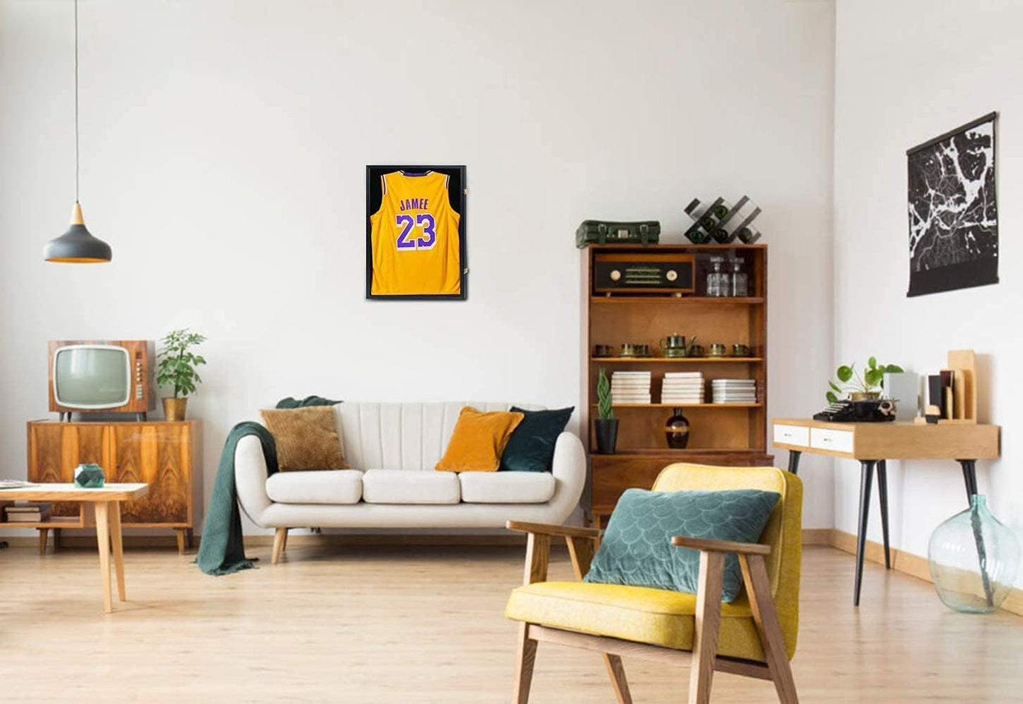 IHEIPYE Jersey Frame Display Case Shadow Box - Lockable with UV Protection Acrylic and Hanger for Baseball, Basketball, Football, Soccer, Hockey 2XL Sport Shirt and Uniform - Black