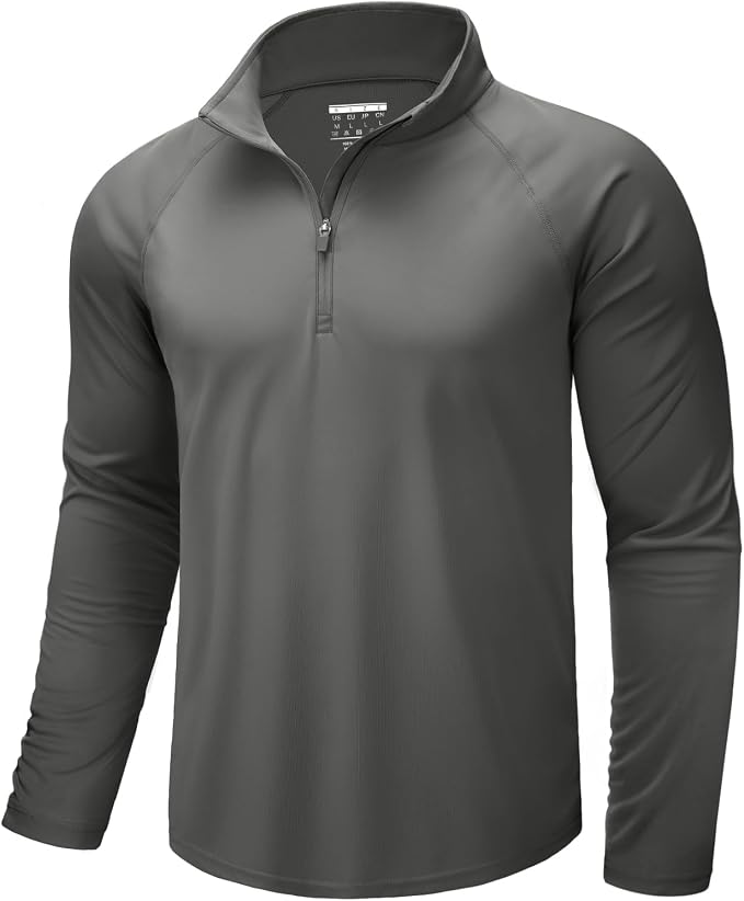 CRYSULLY Men's Long Sleeve 1/4 Zip Shirts Sun Protection Pullover UPF 50+ Rash by CRYSULLY