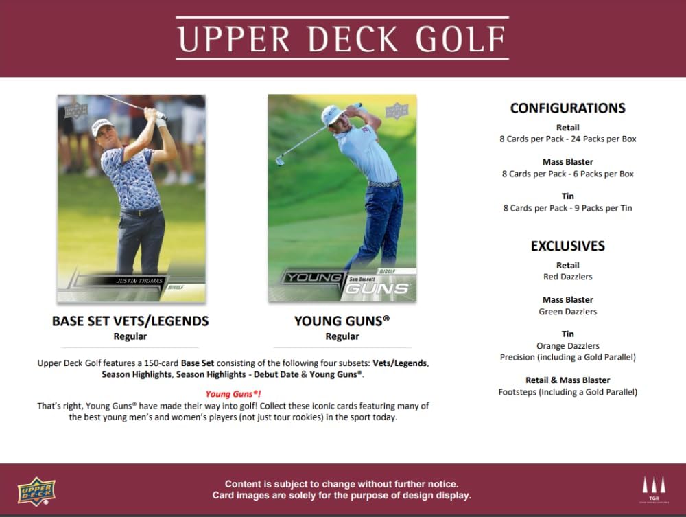 2024 Upper Deck Golf PGA Factory Sealed Tin Box. 9 Packs of 8 Cards. Collect 2 Young Guns Cards per Tin. Collect 1 Exclusive Orange Dazzler Per Box. See Scans for More Details on Possible Hits.