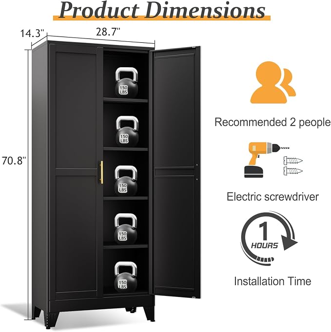 Black Pantry Storage Cabinet, Metal Storage Cabinet, - Image 2