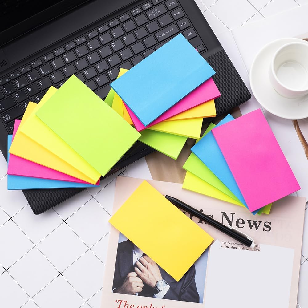 (15 Pads) Sticky Notes 3x5 in Bright Stickies Colorful Super Sticking Power Memo Pads Strong Adhesive