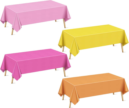 4 Pieces Pink & Orange Series Rectangle Tablecloth, 54x72" Solid Color Waterproof & Spillproof Disposable Plastic Table Cover, Durable Party Tablecloth for Dining, Buffet, Picnic, Outdoor Events