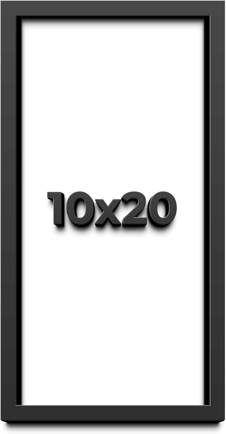 10x20 Shadow Box Black Solid Wood Display Frame with White Acid-Free Backing UV Acrylic & Hanging Hardware - with 3/4" Usable Depth