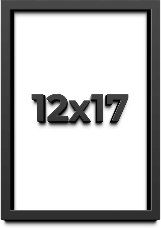12x17 Shadow Box Black Solid Wood Display Frame with White Acid-Free Backing UV Acrylic & Hanging Hardware - with 3/4" Usable Depth