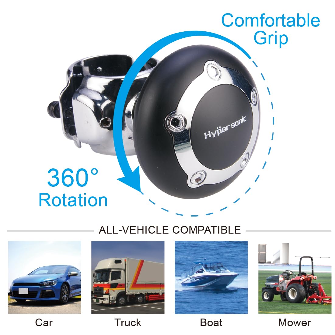 Hypersonic Vehicle Power Handle Car Steering Wheel Spinner Accessory Knob Universal Fit for Car (black)