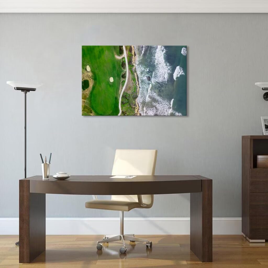 Half Moon Bay Golf Links in San Francisco California Wall Art for Office Living Room Bedroom Bathroom Wall Decor Golf Picture Poster Framed Artwork Canvas Prints Ready to Hang(18''H x 24''W)