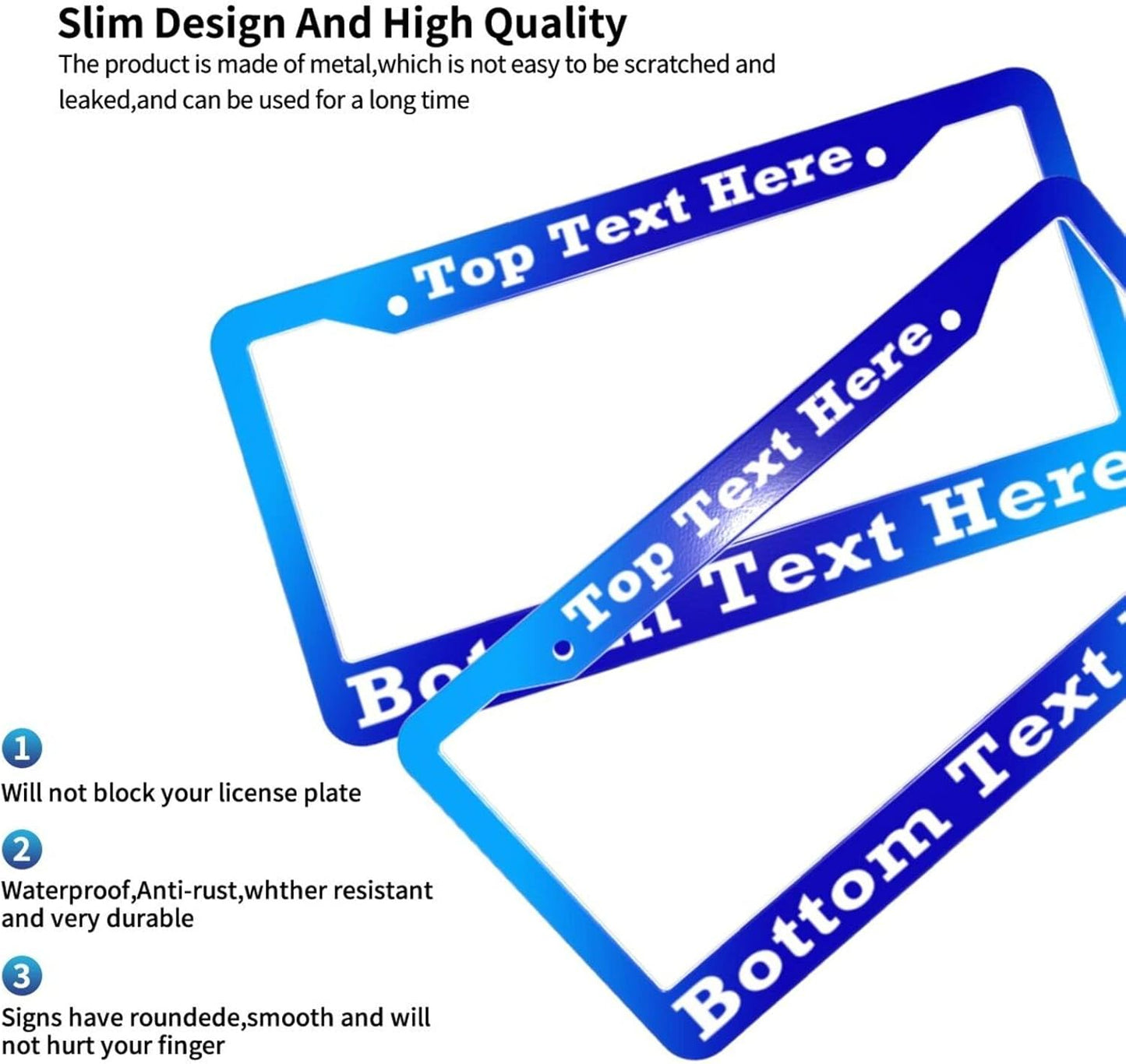 2 Packs Custom License Plate Frame Personalized Car Tag Frame with Screw Caps,2 Holes,12"x6",Style 3