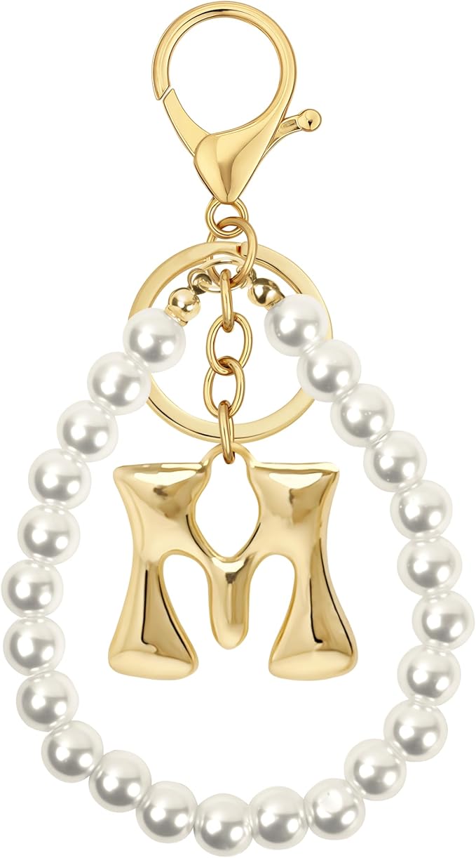Gold Bubble Heart, Bow & More Designs Letter Initial Keychain Bag Charms – Cute by BydGxy