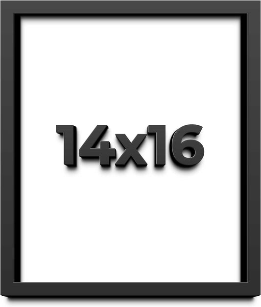 14x16 Shadow Box Black Solid Wood Display Frame with White Acid-Free Backing UV Acrylic & Hanging Hardware - with 3/4" Usable Depth