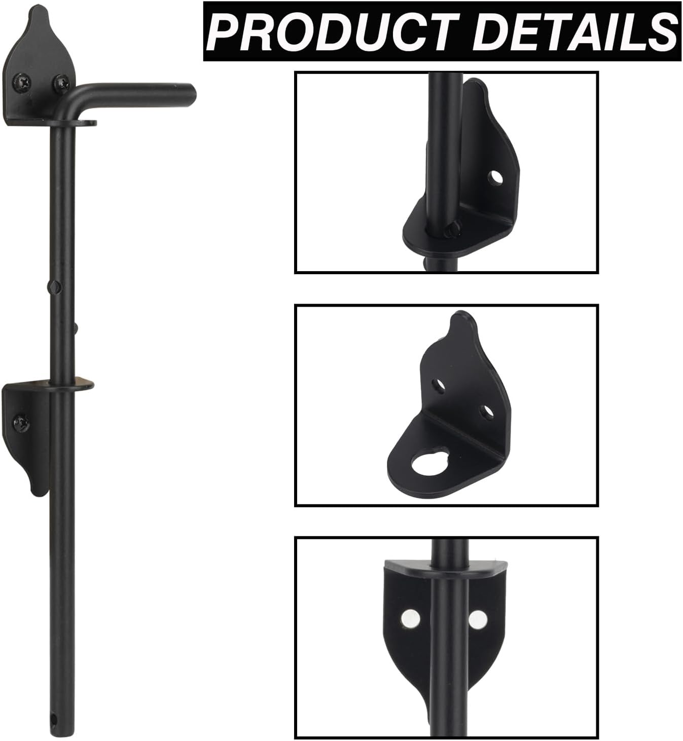 12" Cane Bolt Heavy-Duty Drop Rod for Gate, Gate Ground Latch for Wooden Fences Metal Gates Doors, Metal Gates Doors Stopper for Gate Ground, Wrought Iron Gate Latches, Black Finish(2 Pack)