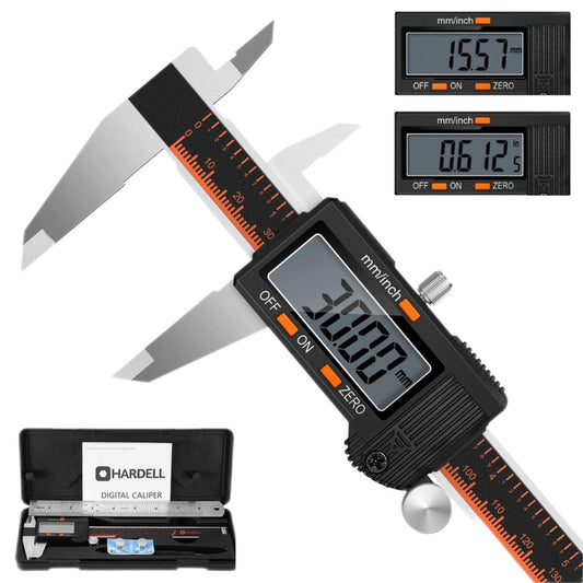 HARDELL Digital Caliper, 6 Inch Stainless Steel Caliper Measuring Tool with Large LCD Screen, Electronic Micrometer Caliper Digital Inch/Millimeter Conversion, Automatic Off(Ruler & 2 Batteries)