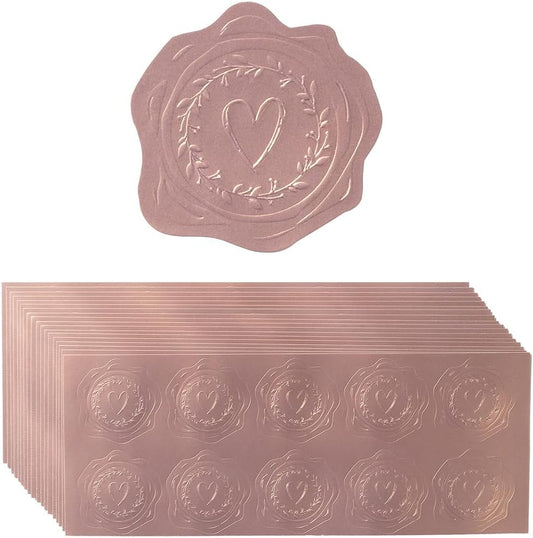 300 Pieces Embossed Gold Foil Stickers Gold Stickers for Envelopes, Wedding Invitations, Christmas Greeting Cards Envelopes (Rose Gold Heart-Love)