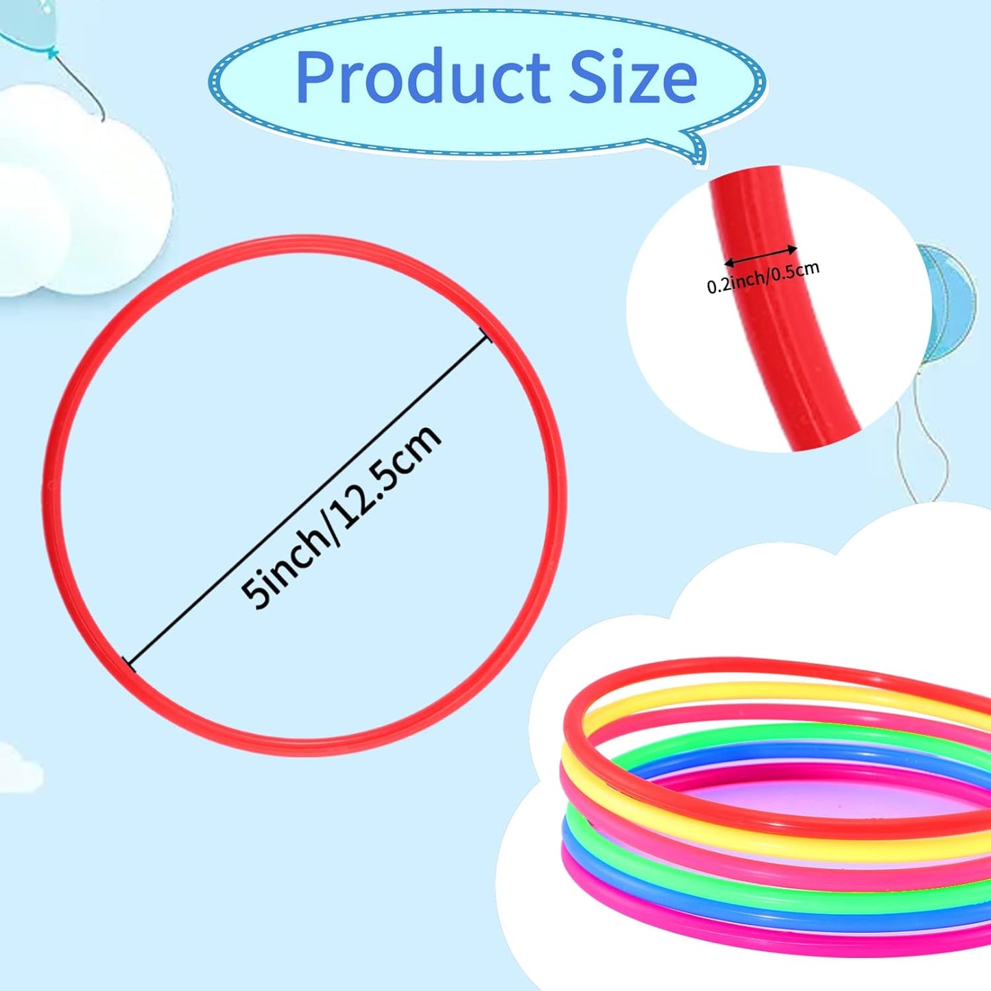 24 PCS Plastic Toss Rings,Ring Toss Game for Kids,Outdoor Toss Rings for Speed and Agility Practice Training Games,Multicolor Training Rings Carnival Rings Garden Backyard Outdoor Games (5 inch)