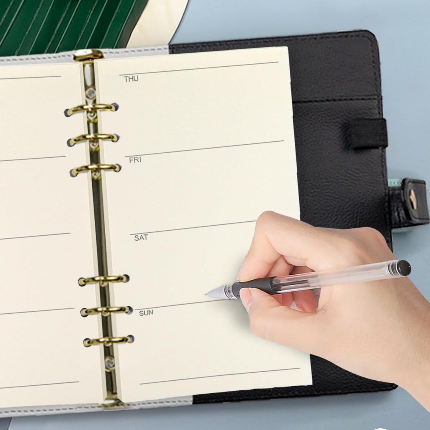 Harphia A6 6 Holes Binder Refill Set, 90Sheets Weekly Planner Insert, 5 Sheets Divider Paper, Today ruler With Inch, Translucent Zipper Bag, Pvc Card Bag, 200Pcs Colorful Index Stickers 005Da6Week