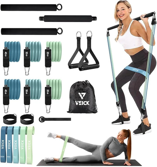 VEICK Pilates Bar Kit with Resistance Bands, Elastic Workout Bands by OPENANEWCHAPTEROFLIFE