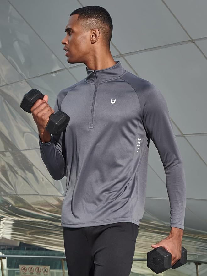 NORTHYARD Quarter Zip Pullover Men Running Shirt Long Sleeve Moisture Wicking - Image 6