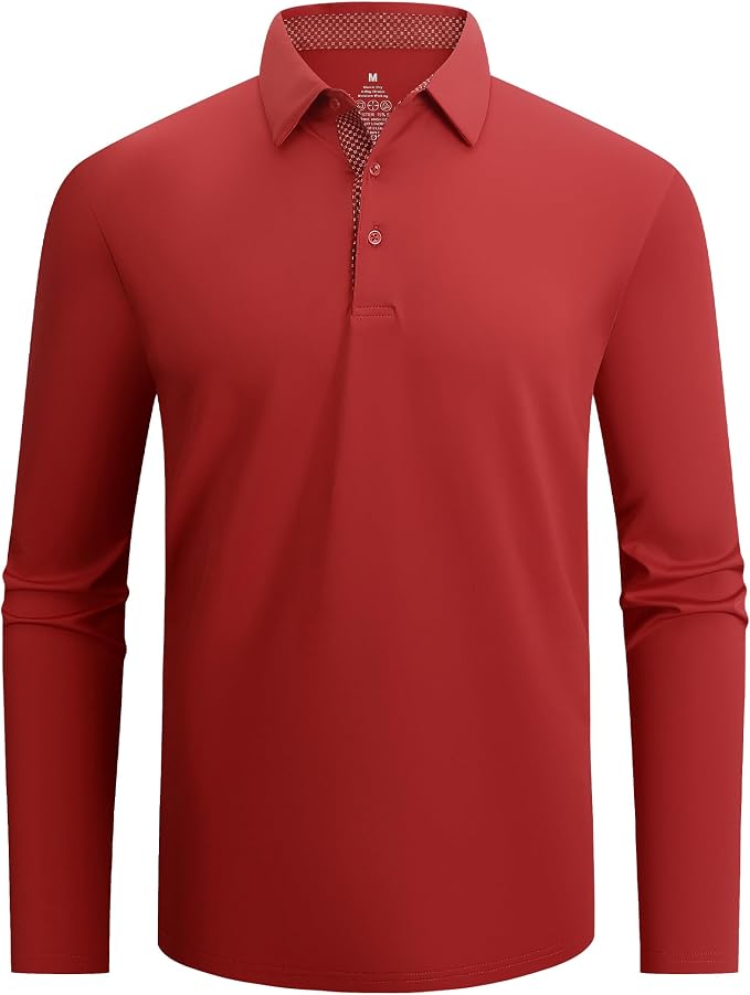Alex Vando Mens Golf Shirt Moisture Wicking Quick-Dry Solid Long Sleeve Polo by AlexVando