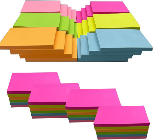 1920 Sheets 3 in x 5 in Large Sticky Notes, 76 x 127 mm 6 Pads Assorted Self-Stick Pads for Notebook,Office,School and Home,80 Sheets/Pad (24 Pads Brillant)