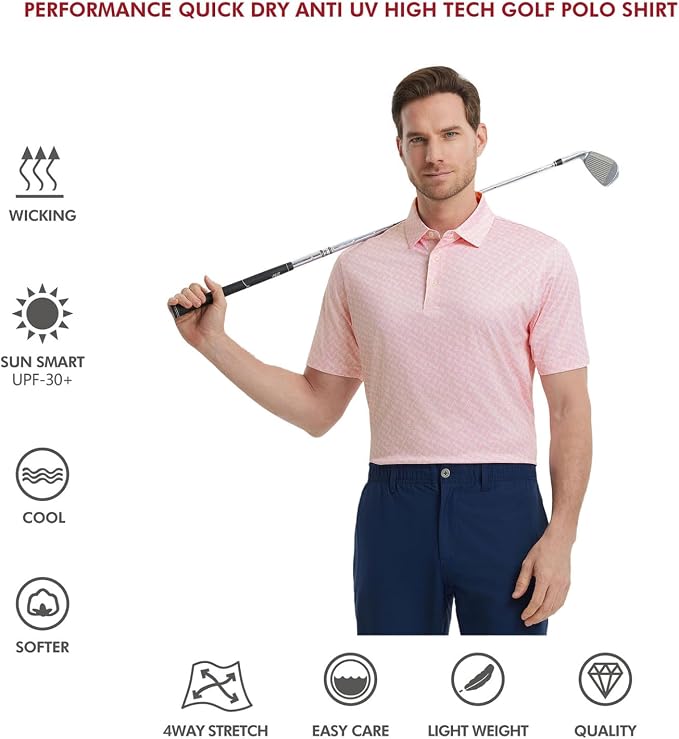 Golf Shirts for Men Dry Fit Short Sleeve Print Performance Moisture Wicking - Image 5