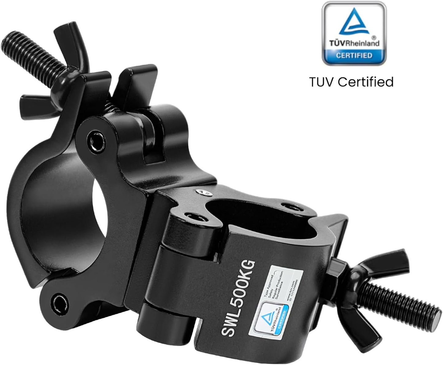 2 Inch Pro-Swivel Truss Clamp Black, 2 Packs Eyeshot 2 Inch Heavy Duty 1100lb Swivel Coupler Truss Clamps, Dual Head Turn As Needed Two 360 Degree Lighting Clamps, Fit Pipe/Truss OD 48-52mm