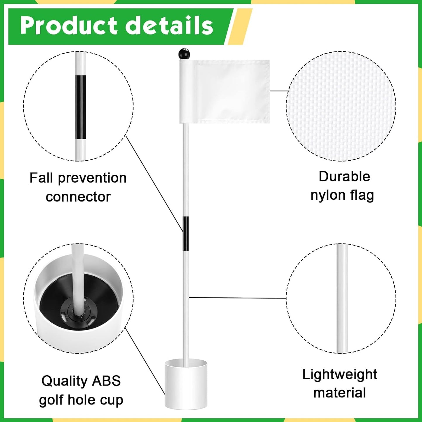 Hungdao 3 Piece Golf Flagstick Mini Putting Green Flag for Yard Golf Pin Hole Cup and Flag Set Portable Practice Putting Green Flagsticks for Driving Range Backyard(Classic)