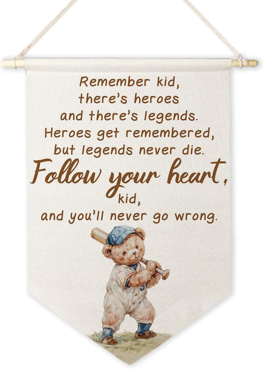 ArtisaEura Bear Nursery Inspirational Wall Canvas Banners, Baseball Bear Nursery Decor, Positive Affirmations Hanging Display Pennant Banner Flags, Baseball Wall Decor for Kids Room Bedroom Playroom