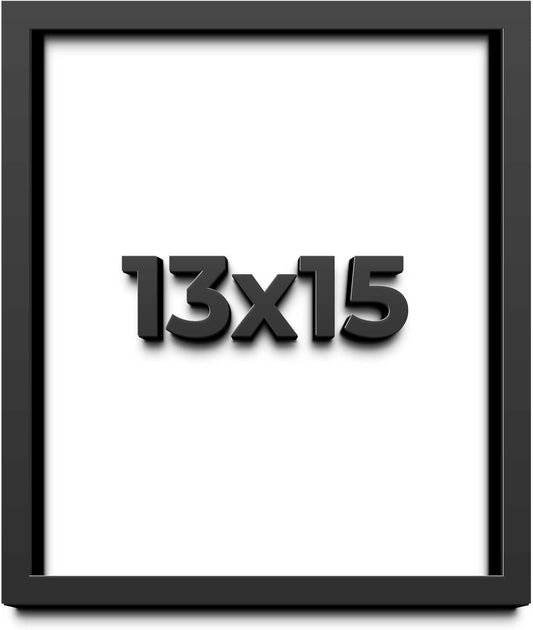 13x15 Shadow Box Black Solid Wood Display Frame with White Acid-Free Backing UV Acrylic & Hanging Hardware - with 3/4" Usable Depth