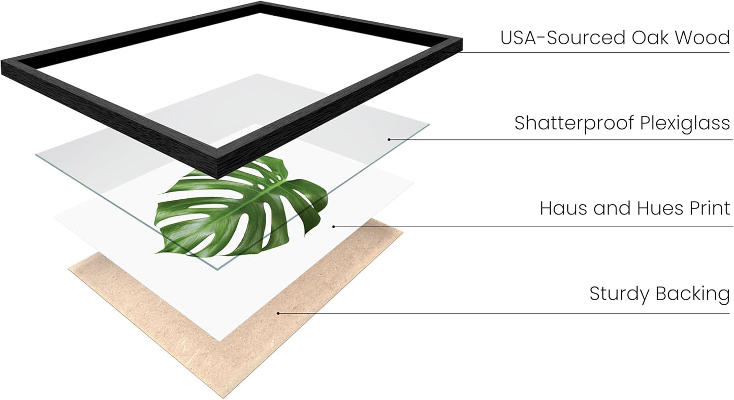 HAUS AND HUES Plant Wall Art - Set of 4 Green Plant Pictures Collection, Botanical Prints, Sage Green Leaves Paintings, Minimalist Wall Decor (11x14, Black Frame)