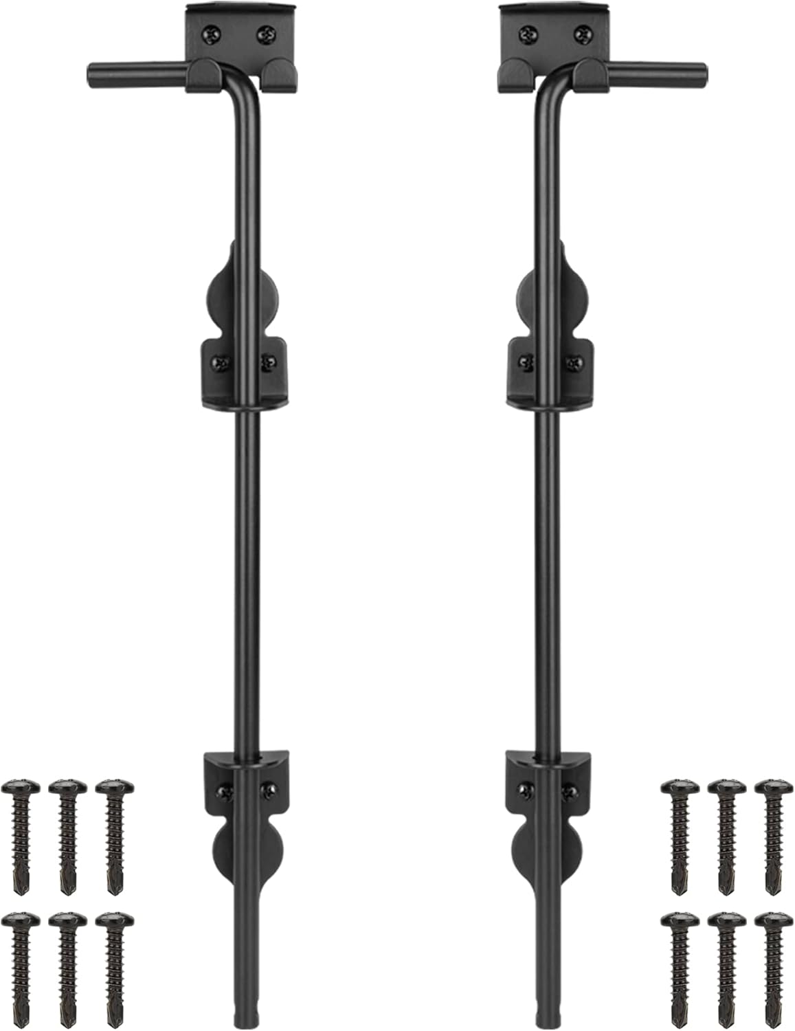 18 Inch Cane Bolt Gate Drop Rod Heavy Duty Gate Hardware, Gate Ground Latch for Wooden Fences, Metal Gates Doors Stopper for Gate Ground, Wrought Iron Gate Latches, Black Finish(2 Pack)