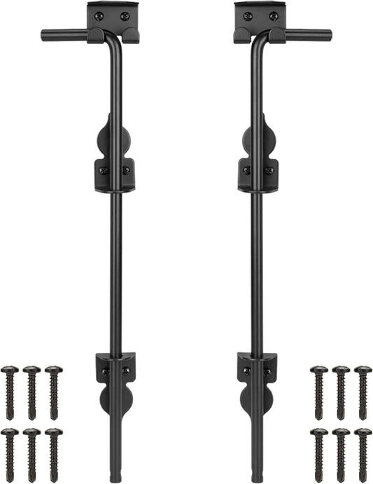 18 Inch Cane Bolt Gate Drop Rod Heavy Duty Gate Hardware, Gate Ground Latch for Wooden Fences, Metal Gates Doors Stopper for Gate Ground, Wrought Iron Gate Latches, Black Finish(2 Pack)