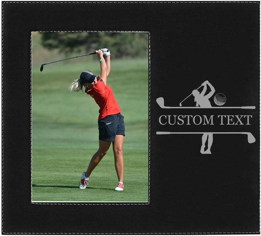 Add Your Name Women's Golf Golfer Faux Leather Black Leatherette Personalized Group Picture Family 4x6 Custom Portrait Vertical Kid's Photo Customized Frame