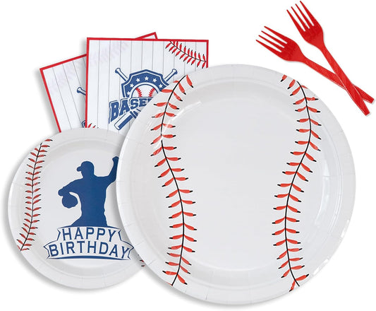 96 Pcs Baseball Party Decorations | Serve 24 - Baseball Theme Birthday Party Tableware Set Includes Plates, Forks, Napkins, Supplies for Kids Boys Sport Party Decor