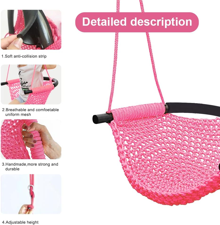 Hand-Knitting Toddler Swing, Swing Seat for Kids with Adjustable Ropes, Little tikes Swings Set, for Outdoor Indoor, Playground, Backyard (Pink)