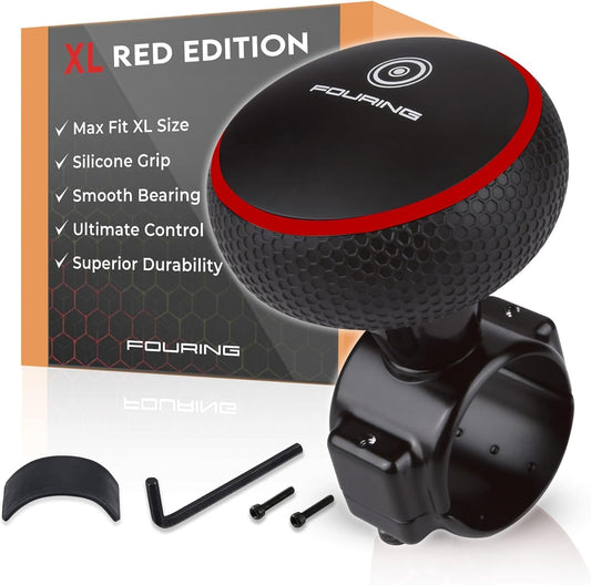 BL Steering Wheel Knob Spinner - Universal Non-Slip Fit, ABS & Premium Silicone Finish Suicide Knob with Metal Ball Bearing - Ideal for Cars, Trucks, Boats (Large- Red)