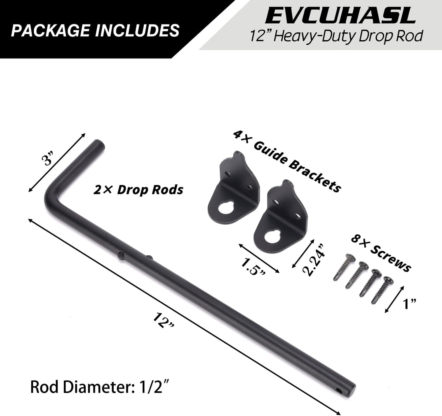 12" Cane Bolt Heavy-Duty Drop Rod for Gate, Gate Ground Latch for Wooden Fences Metal Gates Doors, Metal Gates Doors Stopper for Gate Ground, Wrought Iron Gate Latches, Black Finish(2 Pack)