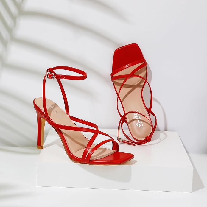 Mostrin Strappy Heels for Women Square Open Toe Lace Up Heeled Sandals Ankle - Image 7