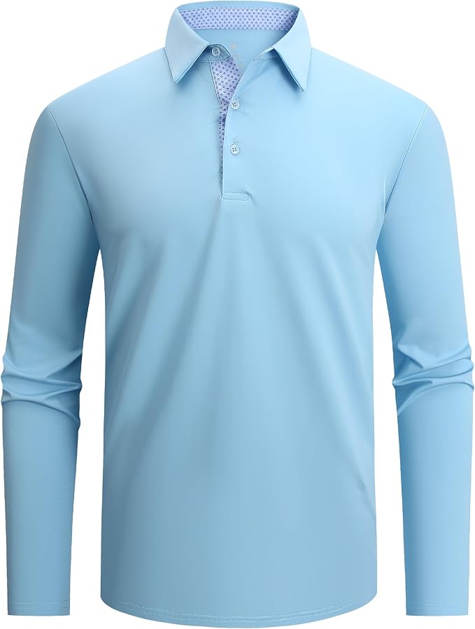 Alex Vando Mens Golf Shirt Moisture Wicking Quick-Dry Solid Long Sleeve Polo by AlexVando
