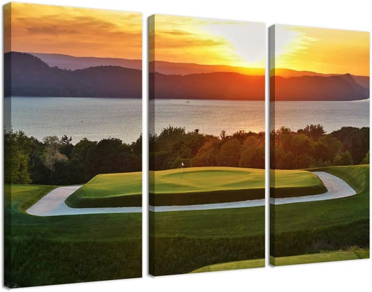 Golf Course Wall Art for Living Room Bedroom Bathroom Home Decorations Golf Course Pictures Posters Wall Decor for Office Canvas Prints Modern Artwork Framed Ready to Hang(20''W x 40''H x3)